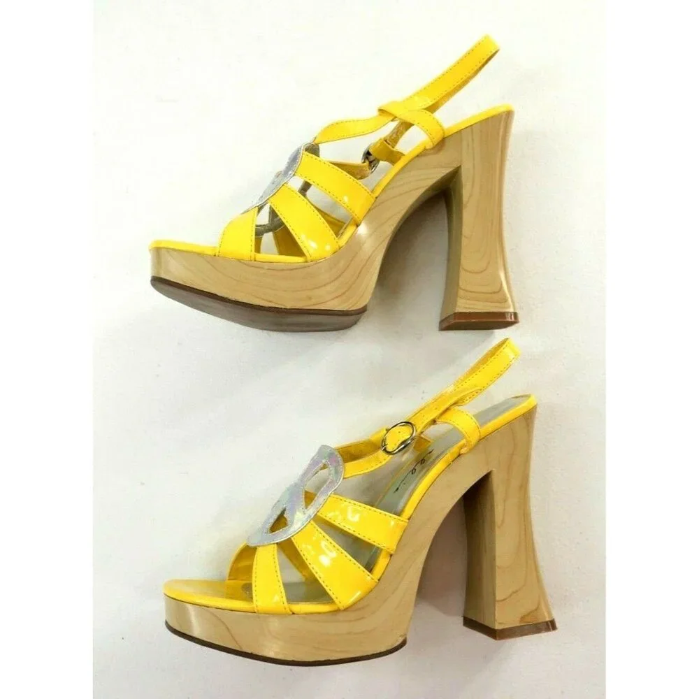 Ellie Yellow Strappy Disco Funky Platform Sandals Womens Size 8 ***